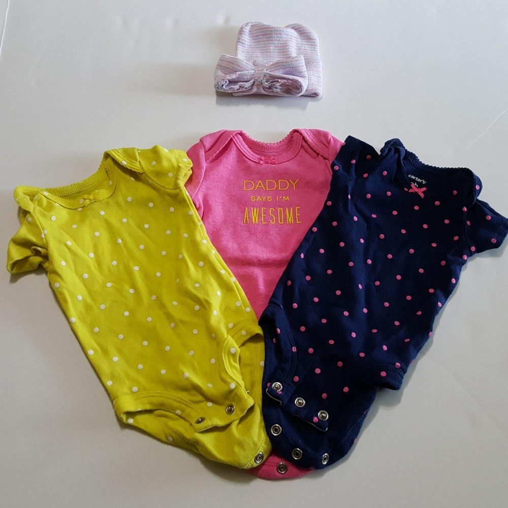 Carters Newborn Baby Girl Clothes Lot 3 Bodysuits